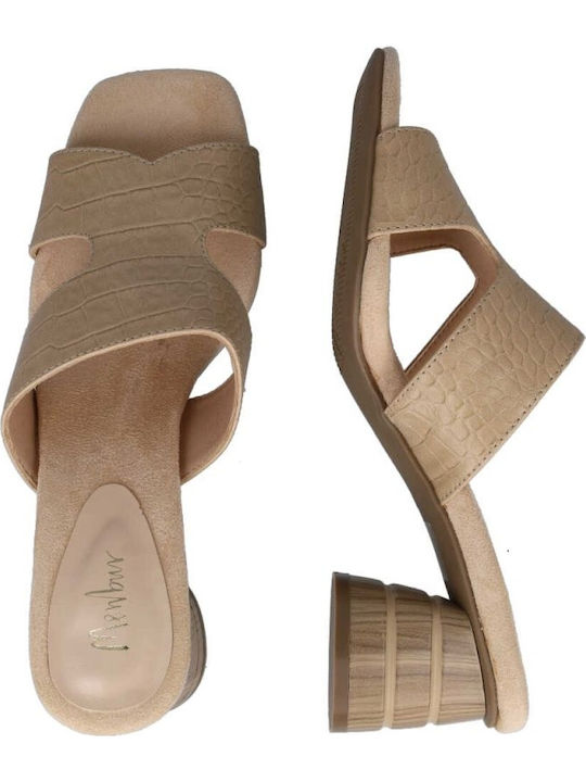 Mules with Chunky Low Heel in Beige Color
