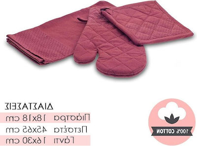 Set Mănușă, Suport & Prosop de Bucătărie Tesatura Burgundy 3buc