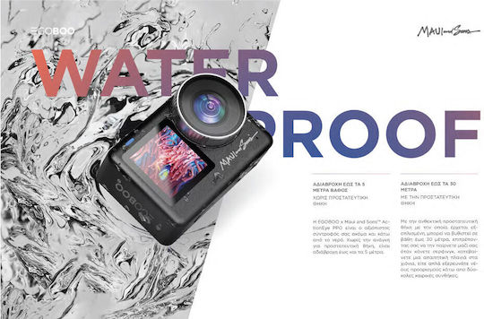 Egoboo X Maui And Sons Eye Pro 128GB Action Camera 4K Ultra HD Underwater (with Case) with Touch Screen 2.33" and Wi-Fi Black