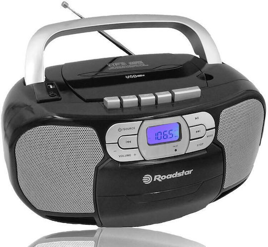 Roadstar 0033289 Portable Audio System with CD MP3 USB Cassette Player Radio Black