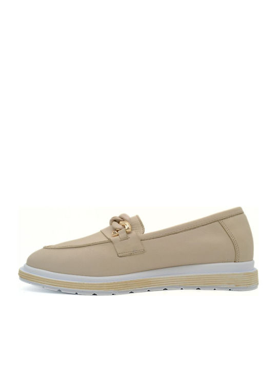 Δερμάτινα Γυναικεία Loafers σε Μπεζ Χρώμα