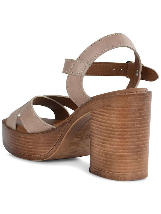 Harris Leather Women's Sandals Brown with High Heel