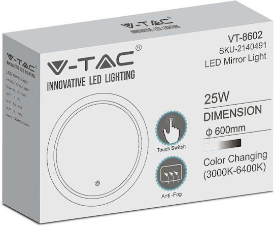 V-TAC Runder Badezimmerspiegel LED Berührung 60x60cm Weiß