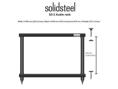 Solidsteel S3-3 3 Level Hi-Fi Rack Black 58.4x67x43cm