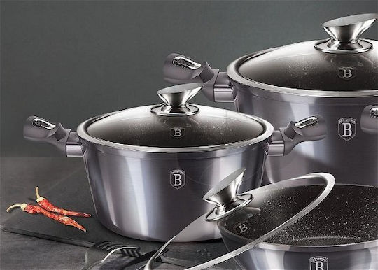 Berlinger Haus Metallic Line Σετ Μαγειρικά Σκεύη από Αλουμίνιο Carbon Pro με Επίστρωση από Πέτρα 6 τεμαχιών