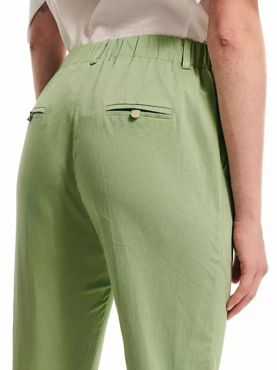 Women's Fabric Trousers with Elastic Green