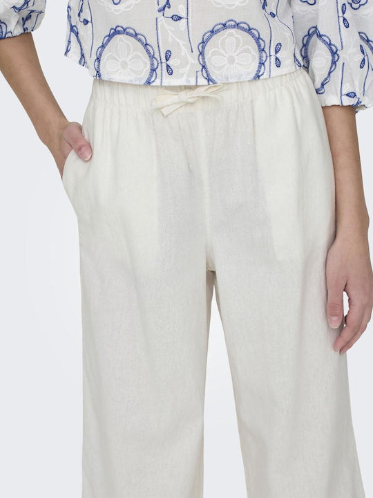 Only Damen Leinen Palazzo-Hose Ecru