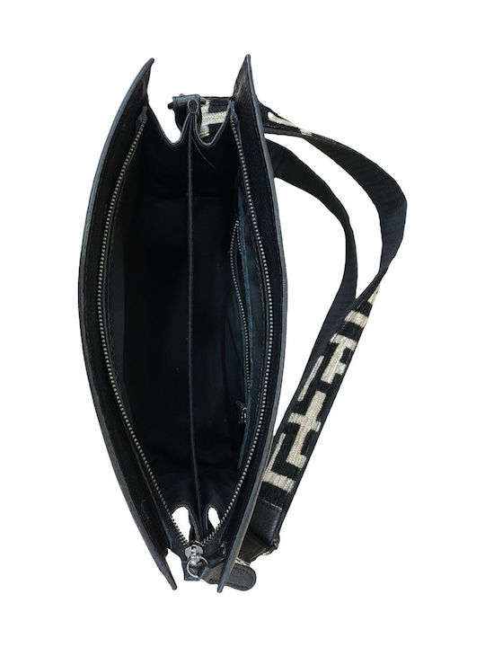 Erofili Δερμάτινη Γυναικεία Τσάντα Χιαστί Beige Black Chenille Labyrinth