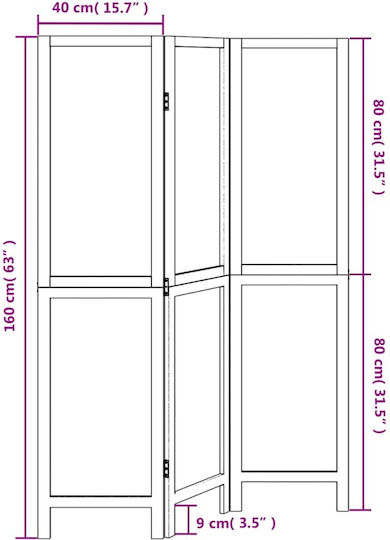 vidaXL Decorative Room Divider Wooden with 3 Panels 105x160cm