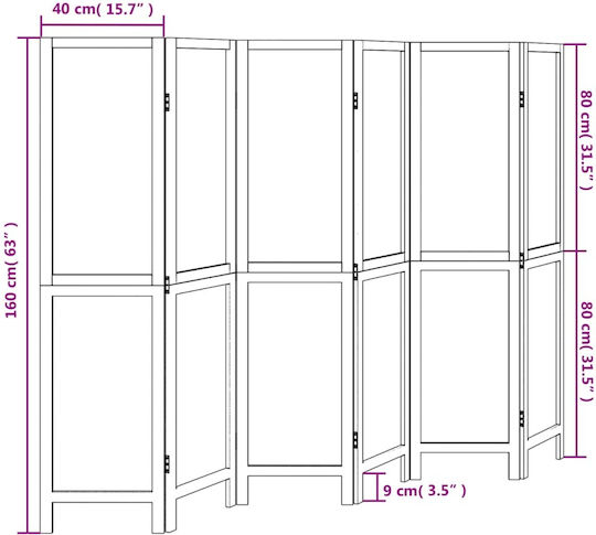 vidaXL Dekorativer Raumteiler Hölzernes mit 6 Paneelen 210x160cm