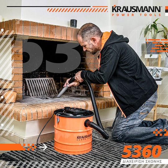 Krausmann Ash Vacuum 1200W with 20lt Waste Container
