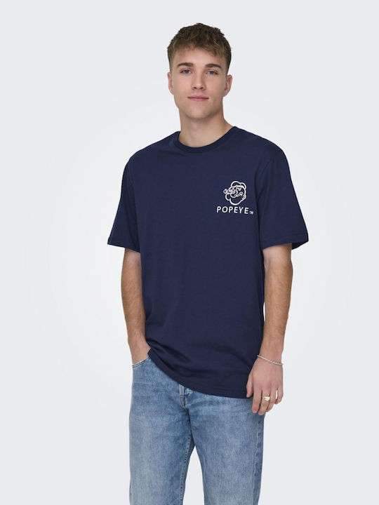 Only & Sons Popeye T-shirt Navy Blue Cotton