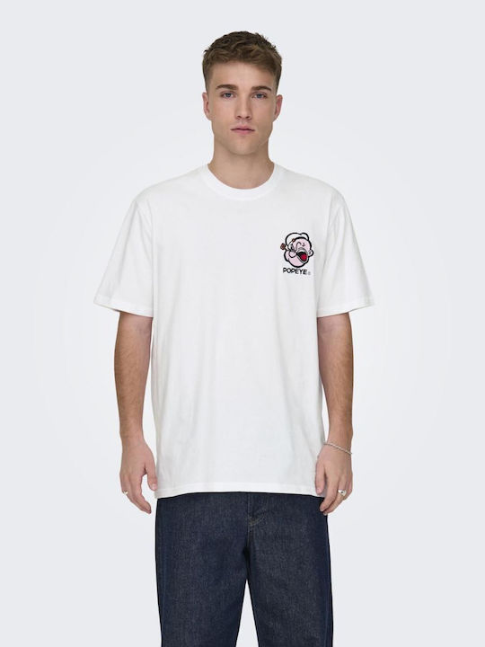 Only & Sons Popeye T-shirt Weiß Baumwolle