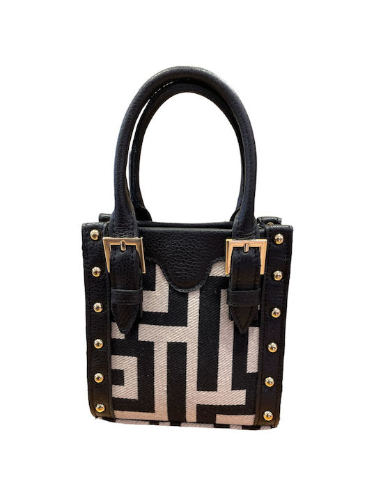 Midneto Artemis Mini Women's Bag Hand Black Beige Labyrinth