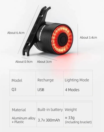 Rockbros Q3 Rechargeable Rear Bicycle Light