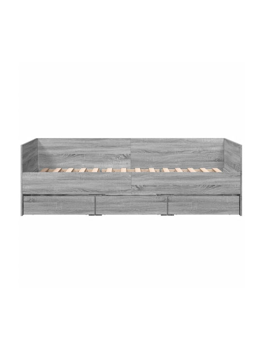 Sofa Bed Single Wooden Gray with Slats for Mattress 100x200cm