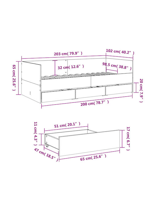 Sofa Bed Single Wooden Gray with Slats for Mattress 100x200cm