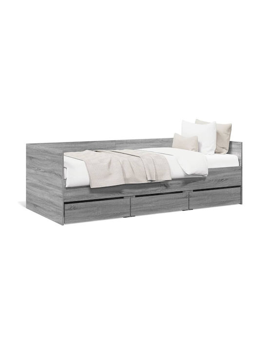 Sofa Bed Single Wooden Gray with Slats for Mattress 100x200cm
