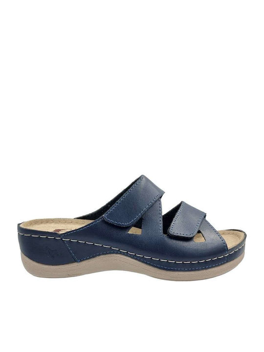 Leather Women's Flat Sandals in Blue Color