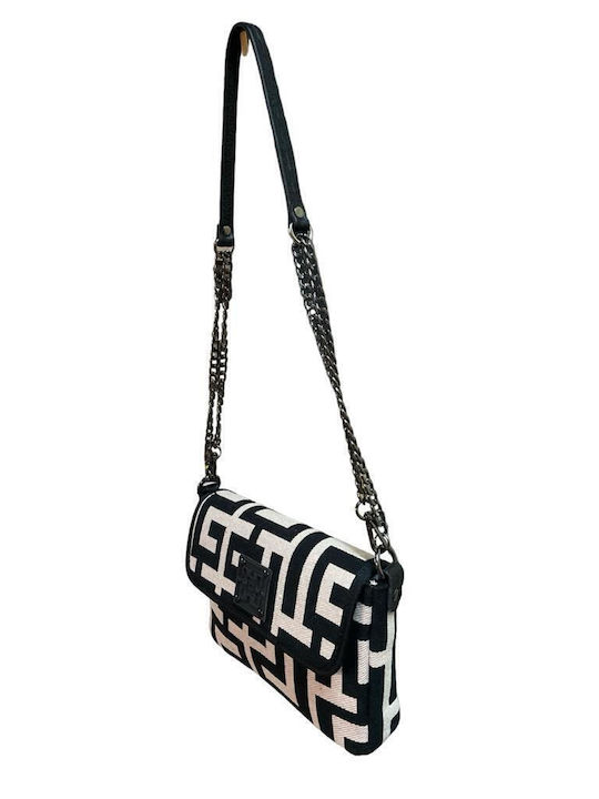 Ioni Leather Women's Bag Crossbody Beige Black Labyrinth