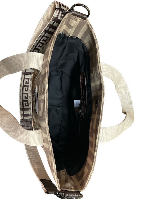 Calypso II Δερμάτινη Γυναικεία Τσάντα Shopper Ώμου Brown & Ligth Brown Labyrinth