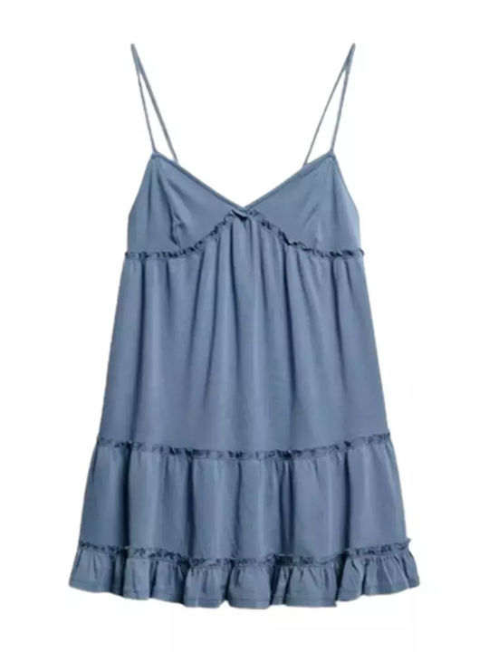 D3 Ovin Jersey Καλοκαιρινό Mini Φόρεμα με Βολάν Navy Μπλε