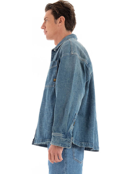 Boxy Fit Langärmeliges Denim Overshirt Mittelalterliches Gebrauchtes Denim