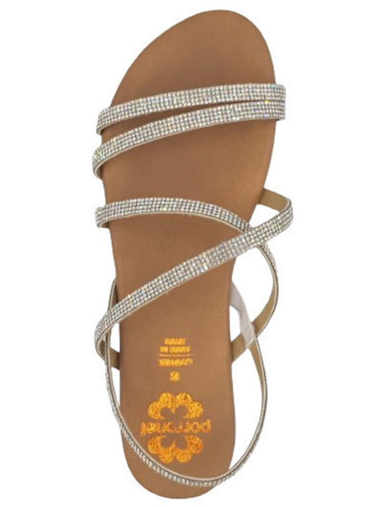 Leder Flache Sandalen für Damen Anatomisch in Silber Farbe