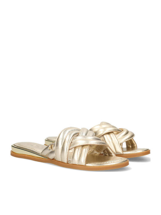 Leather Women's Flat Sandals in Gold Color