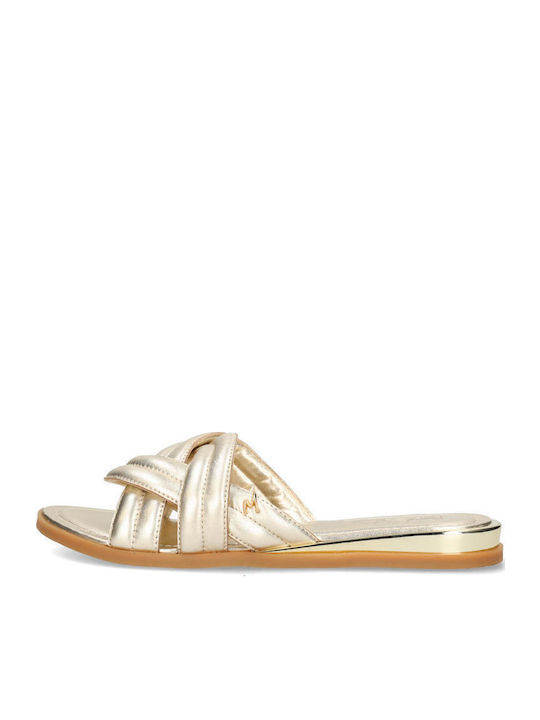 Leather Women's Flat Sandals in Gold Color