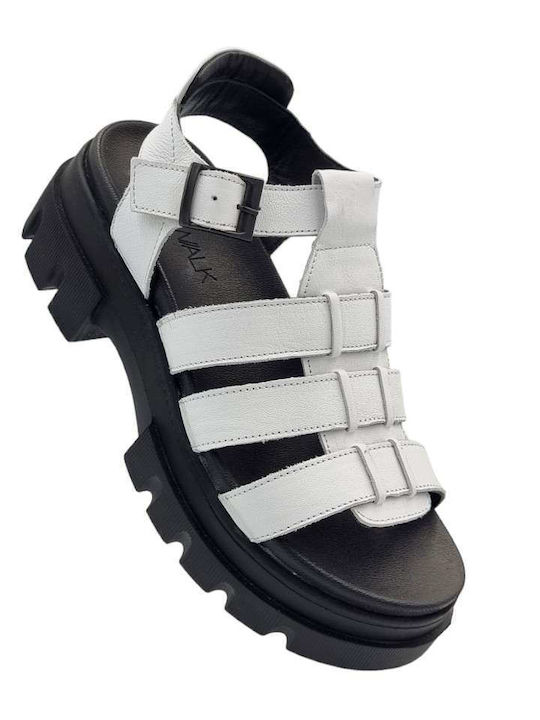 Sandale Casual Damă Din Piele Albă