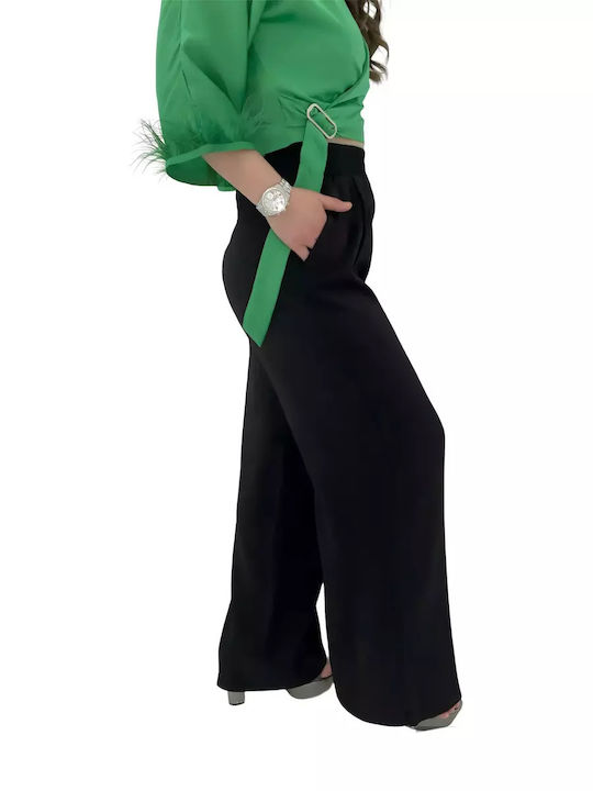 Collection Γυναικείο Λινό Παντελόνι με Λάστιχο σε Κανονική Εφαρμογή Μαύρο