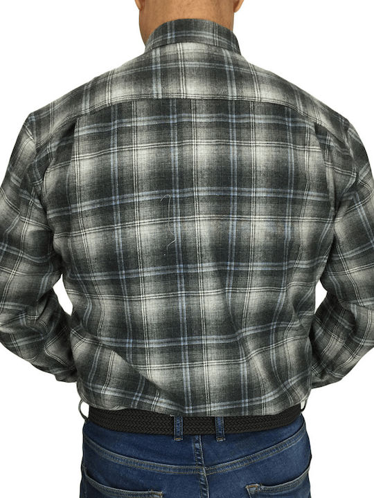 Lexton Men's Shirt Long Sleeve Flannel Checked Gray