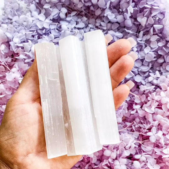 Ancient Wisdom Rod from Natural White Selenite Stone 10cm in White Color