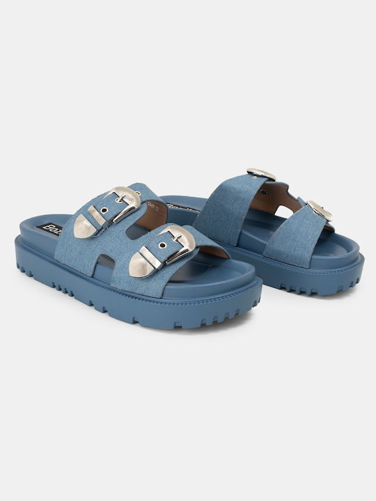 Sandale Flatforms Două tocuri și catarame 5142 Denim piele sintetică pentru femei 5142 Denim piele sintetică