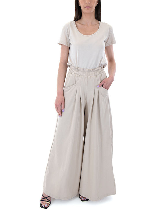 Damen Hoch tailliert Stoff Hose in Weiter Linie Black