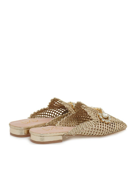 Flach Mules in Gold Farbe