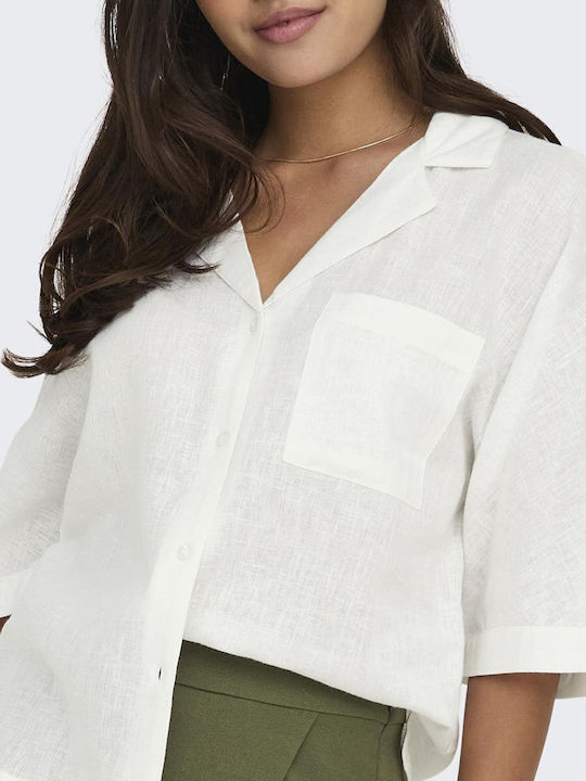 Long Sleeve Women's Linen Shirt White