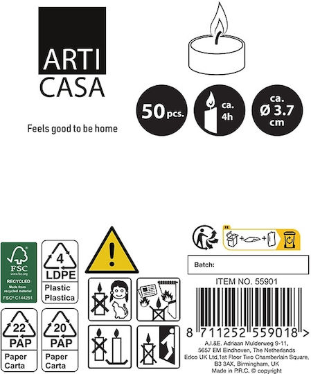 Arti Casa Tealights Aromatic in White Color (up to 4 Burning Hours ) 50pcs