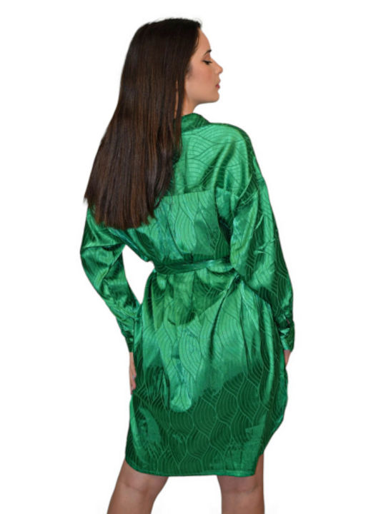 Morena Spain Mini Shirt Dress Dress Satin Green