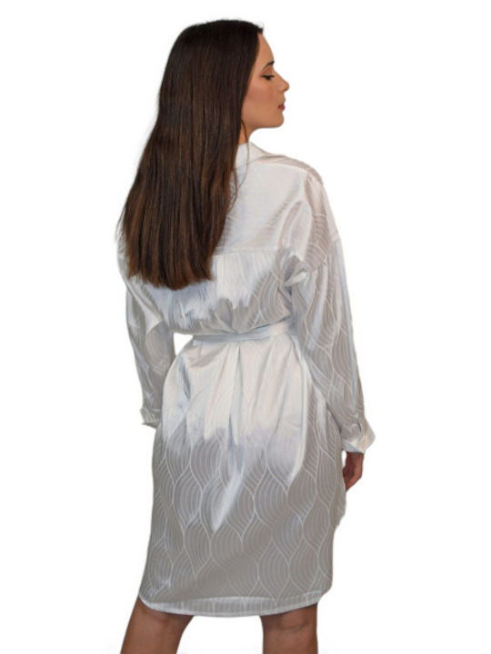Morena Spain Mini Shirt Dress Dress Satin White