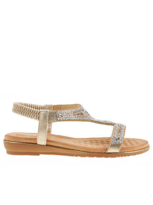 Verde Women's Flat Sandals in Gold Color