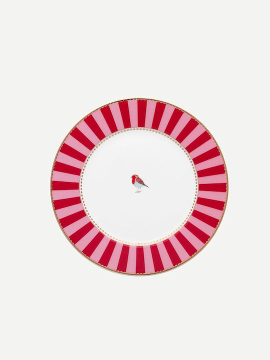 PiP Studio Love Birds Plate Desert made of Porcelain Red Pink Stripes with Diameter 17cm