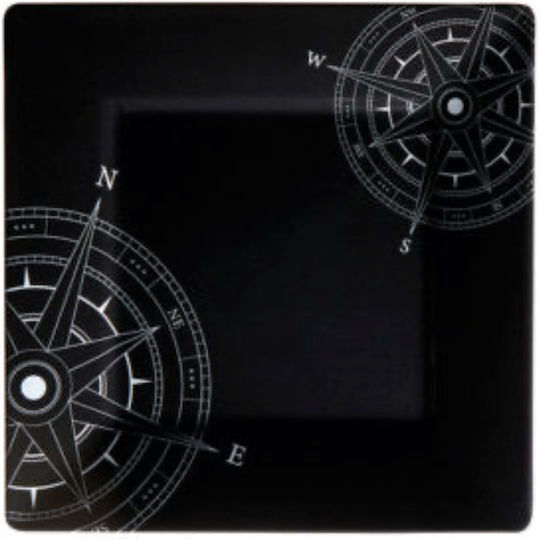 Marine Business Lombok Serving Plate Shallow Square Made of Melamine Black 25x25cm 6 Pieces