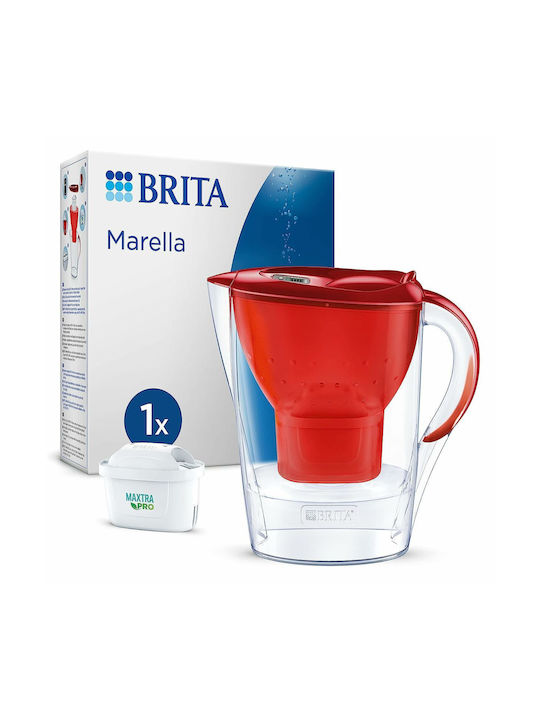 Brita Marella Cool Plastic Jug Red with Replacement Filter Maxtra Pro 2400ml