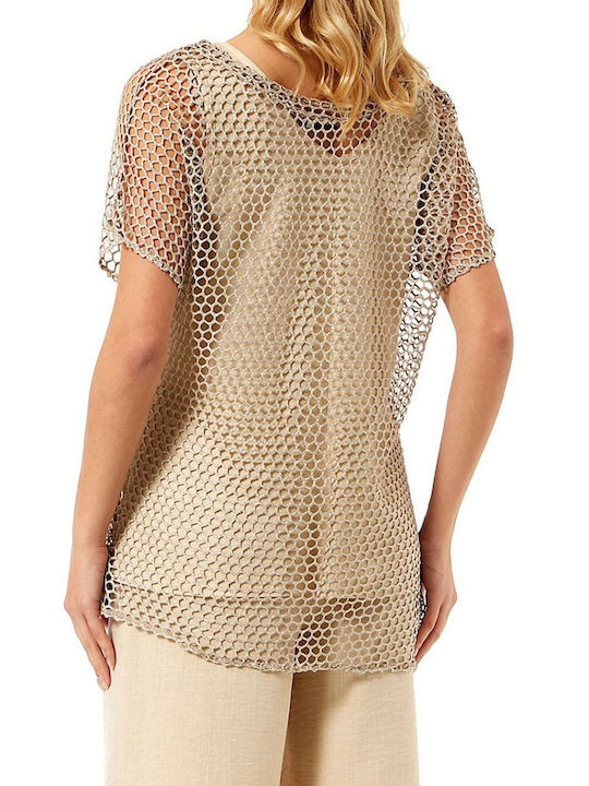 Anna Raxevsky Women's Beige Mesh Asymmetric Blouse B24116 Beige