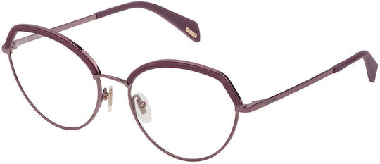 Police Metal Eyeglass Frame Cat Eye Burgundy VPL932 05AA