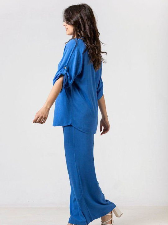 Simple Fashion Tunika mit 3/4-Ärmeln mit V-Ausschnitt Blue