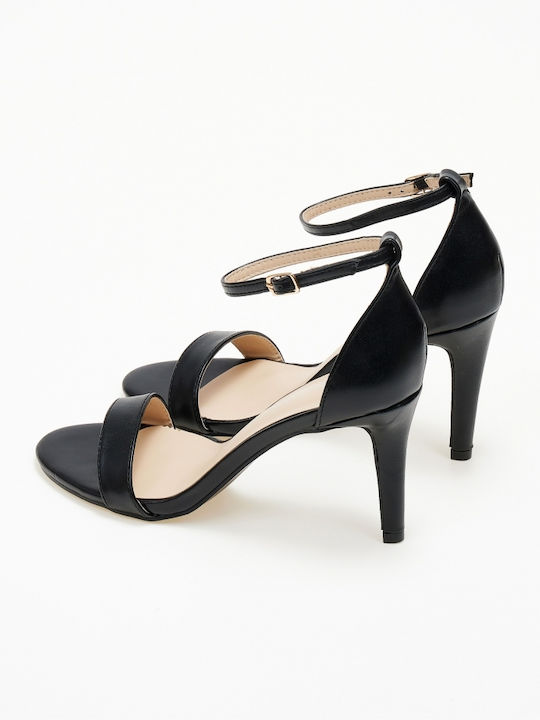 Issue Fashion Platform Women's Sandals with Ankle Strap Black with Thin High Heel