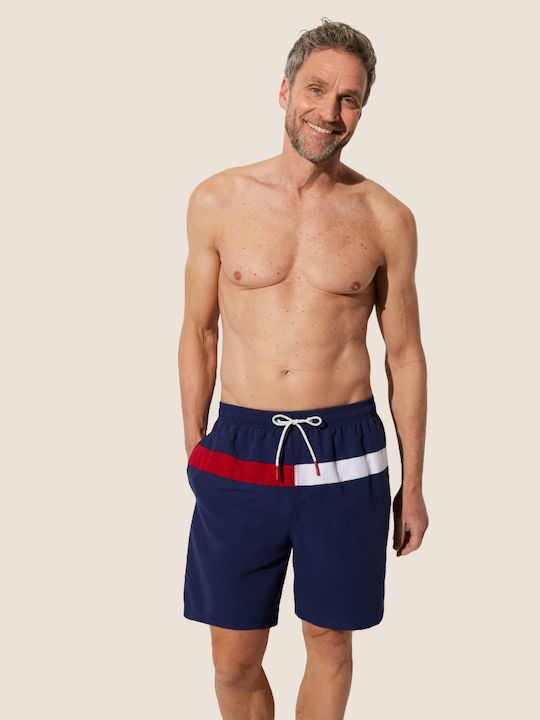 Ysabel Mora Men's Long Swim Shorts Blue Red & Inner Pockets Men's Swimwear Summer Collection 90169